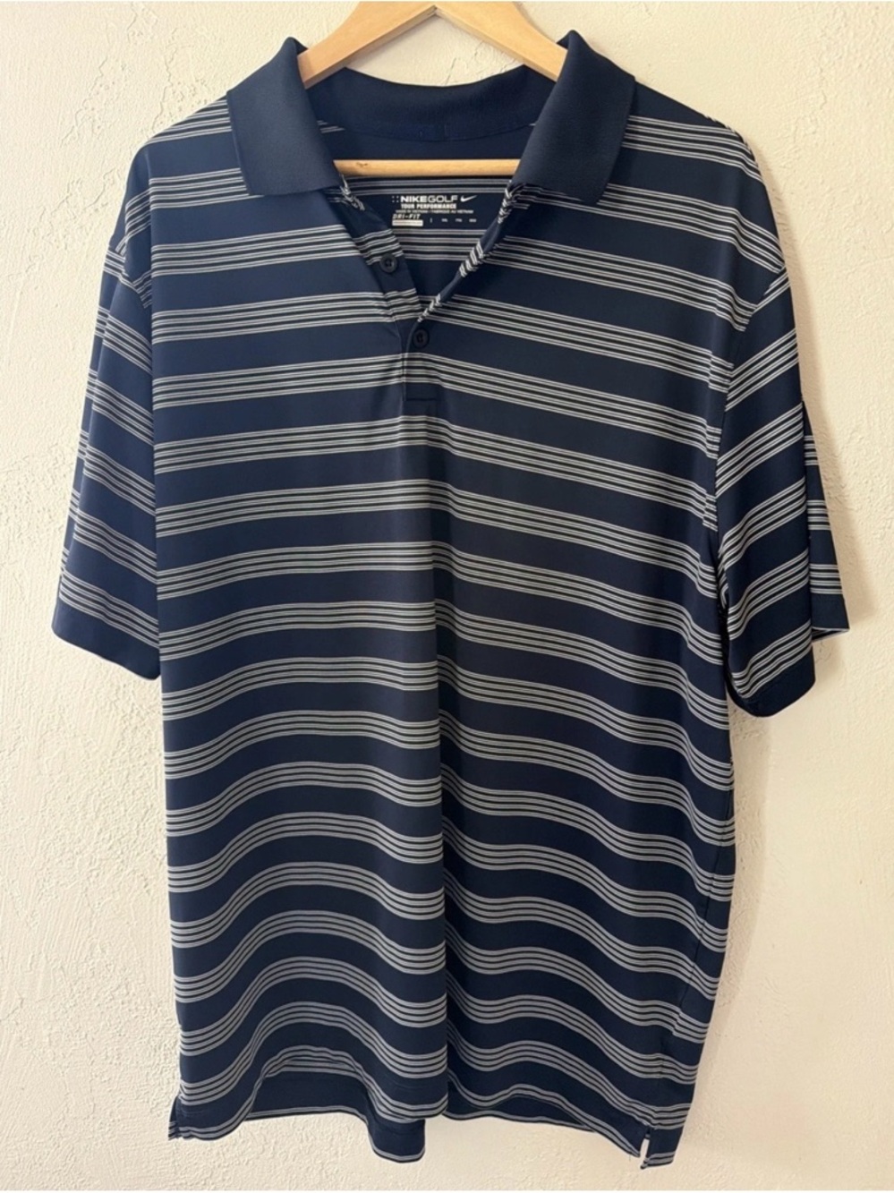 Nike Golf Dri-Fit Polo Shirt Men’s XXL Blue Striped Tour Performance Casual